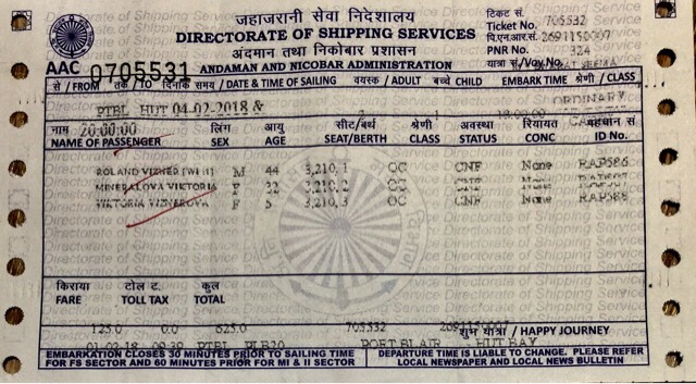 Ship ticket Andaman Islands