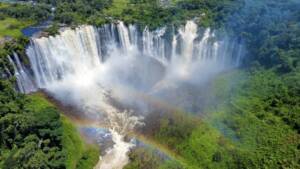 Calandula waterfals from air drone view